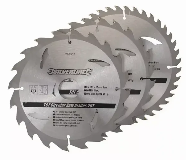 Lot de 3 lames SILVERLINE TCT Ø190 mm Alésage 30 mm - 20, 24 et 40 dents - 590591