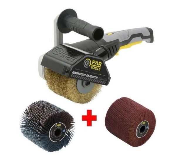 FARTOOLS Pack 615127 : Renovateur REX120C + brosse nylon et lanieres - Special bois, metal et pierre - Surfaces planes ou comple
