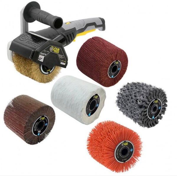 FARTOOLS  Rénovateur 1300W REX 120D avec 6 brosses (laiton, métal torsadé, nylon abrasif, fibre synthétique, coton, lamelles) FARTOOLS
