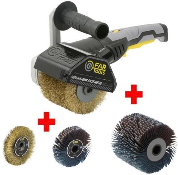 FARTOOLS PACK REX120C RENOVATEUR EXTERIEUR + BROSSE METALLIQUE DE PRECISION + BROSSE A LANIERES ABRASIVES DE PRECISION