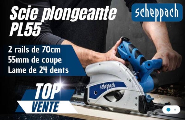 Scie plongeante PL55 2 rails de 70cm 55mm de coupe Lame de 24 dents TOP scheppach