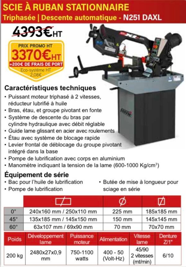 SCIE À RUBAN STATIONNAIRE Triphasée | Descente automatique - N251 DAXL