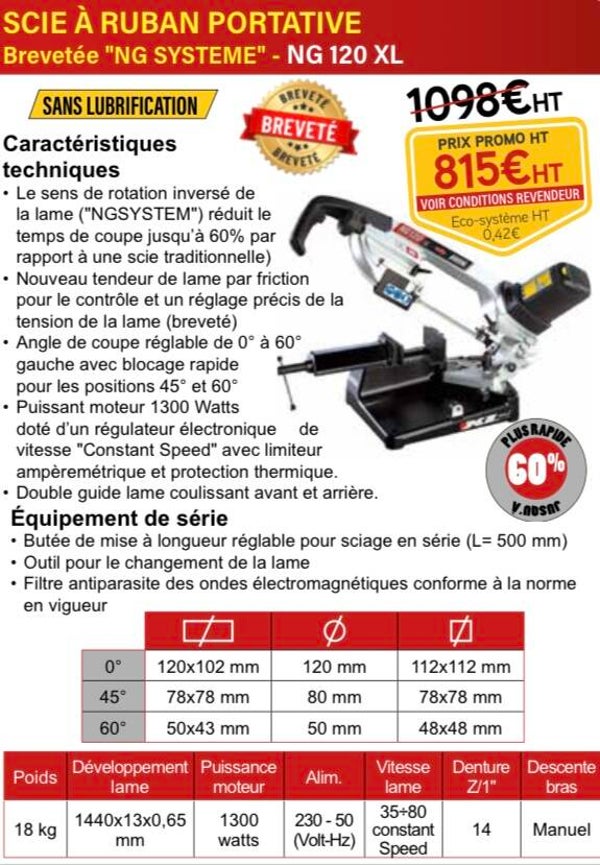 SCIE À RUBAN PORTATIVE Brevetée "NG SYSTEME" - NG 120 XL