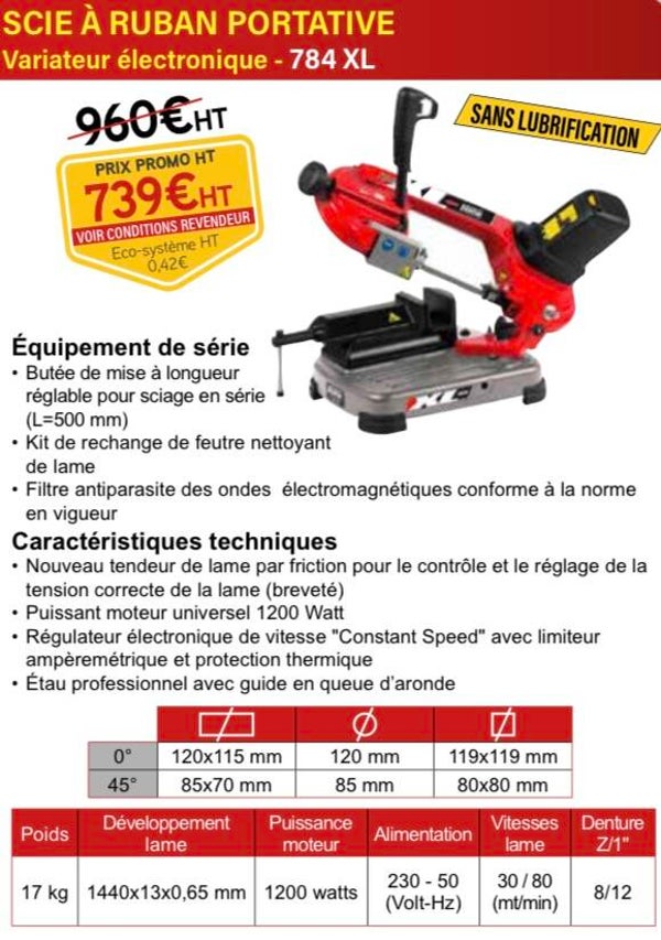 SCIE À RUBAN PORTATIVE Variateur électronique - 784 XL