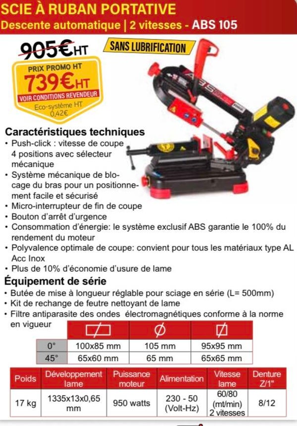 SCIE À RUBAN PORTATIVE Descente automatique | 2 vitesses - ABS 105