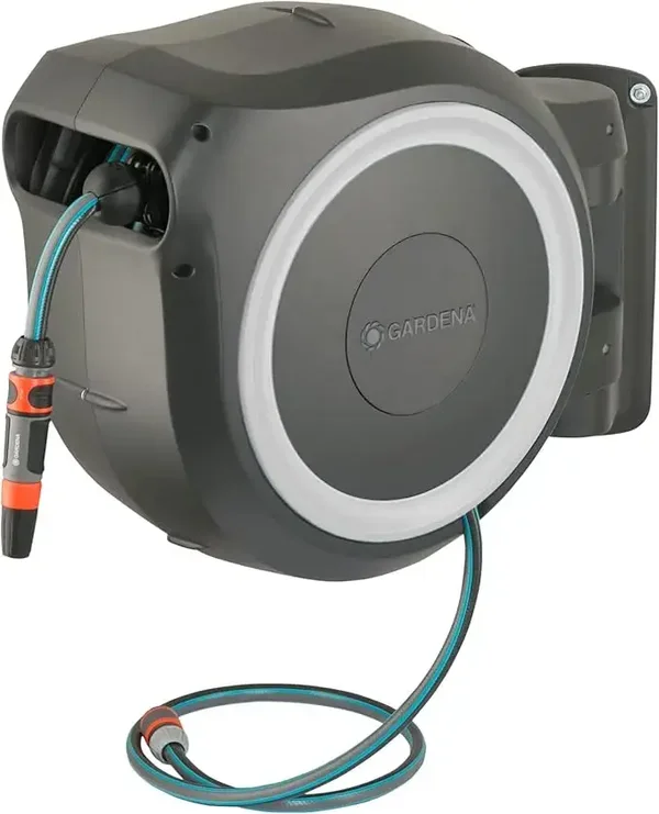 Dévidoir automatique mural RollUp M/L 25m Blanc - GARDENA - 18622-20