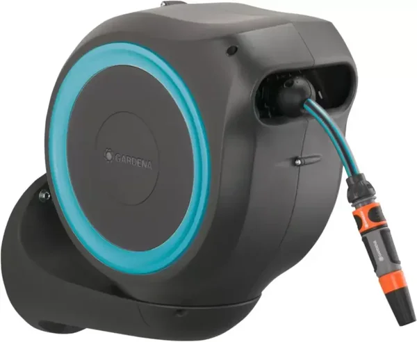 Dévidoir automatique mural RollUp S - 15 m - Bleu turquoise - GARDENA - 18600-20
