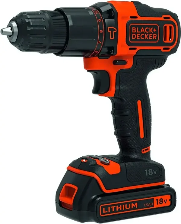 Perceuse à percussion sans fil, 2 vitesses 18V - BLACK+DECKER - avec 1 batterie 18V 1.5Ah - chargeur - BDCHD18-QW