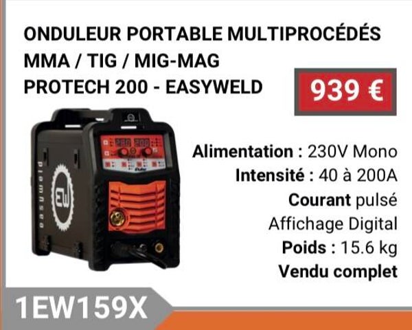 Onduleur portable protech 200 easyweld multiprocédés
