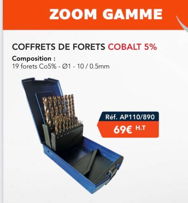 Coffret 19 forêts cobalt 5% auto centreur spécial inox