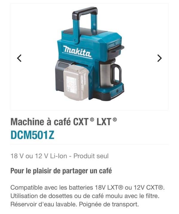 Cafetiere makita pour batteries 18v livrée nue