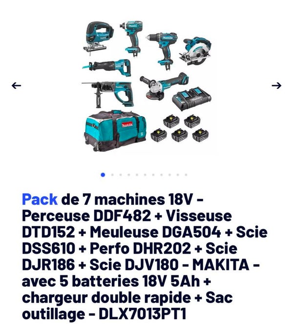 Ensemble 7 machines Makita 18v + 5 batteries 18v 5Ah chargeur double port sac de transport