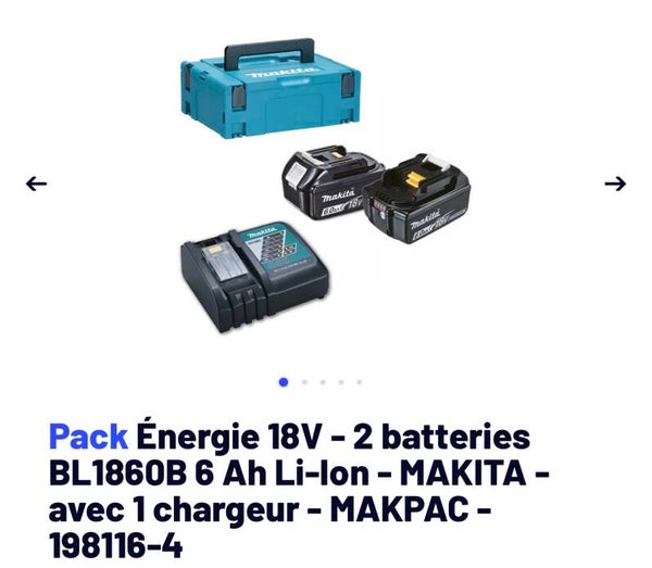 Pack makita 2 batteries 18v 6Ah chargeur rapide coffret