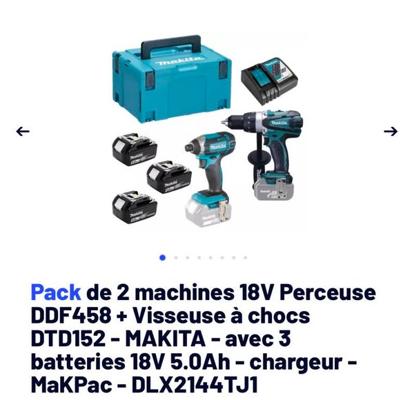 Pack perceuse / visseuse choc Makita 18v   3 batteries 5Ah  chargeur