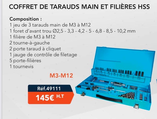 Coffret tarauds et filières 3 a 12 mm