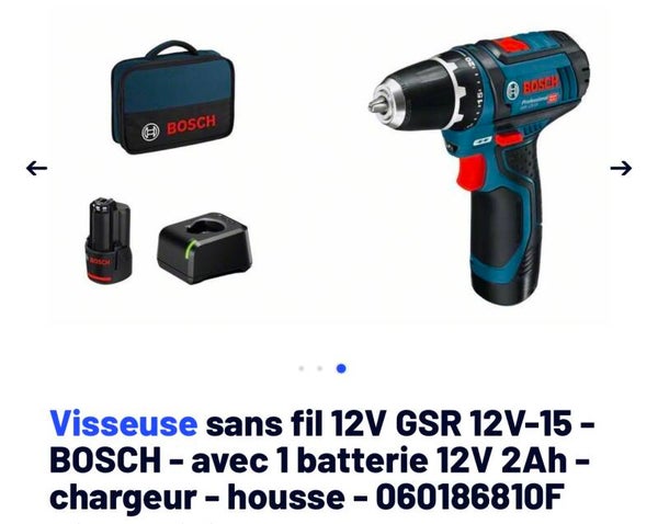 Perceusse visseuse 12v 2batteries 2.0Ah chargeur housse