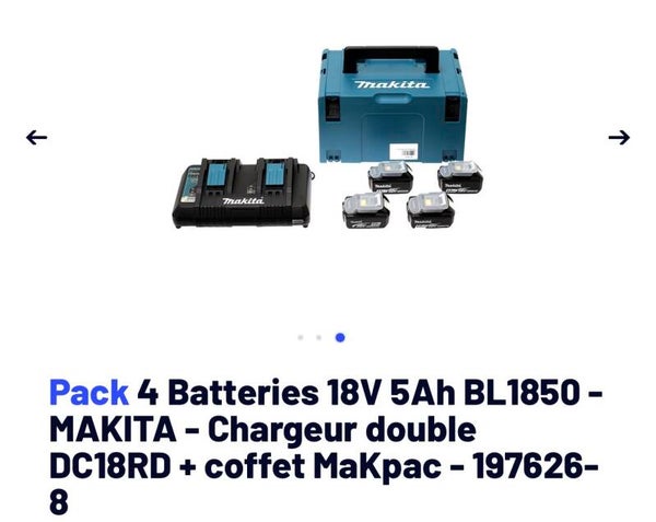Pack énergie Makita  4 batteries 18v 5Ah , chargeur Dble port , coffret