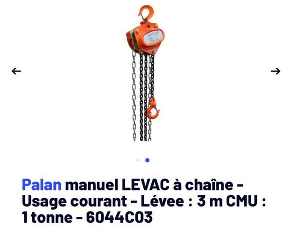 Palan manuel 1T  levée 3 mètres