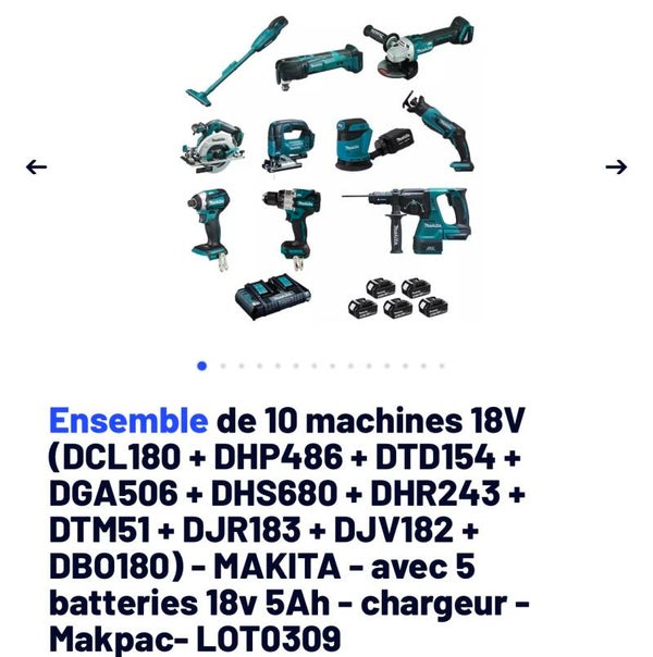 Ensemble 10 machines Makita 18vlts