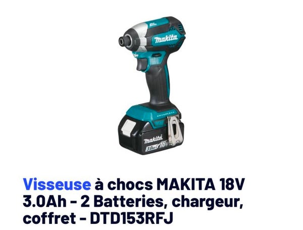 Visseuse choc Makita 2 batteries 18 3.Ah chargeur coffret