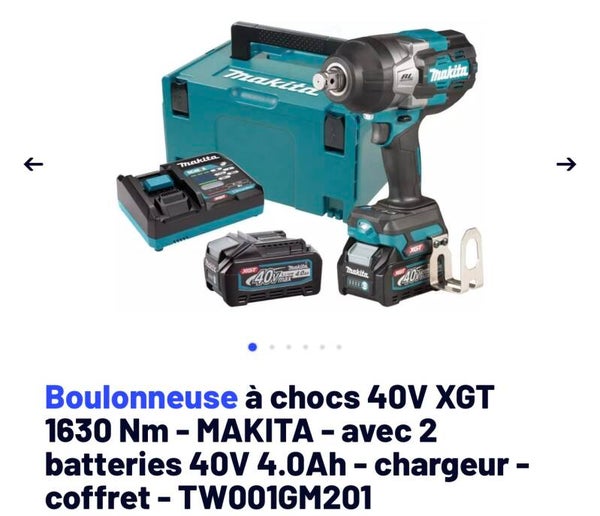 Boulonneuse Makita 40v 4Ah. La puissance a votre service 1800 nm de couple 2 batt 40vlt 4Ah chargeur 40v coffret