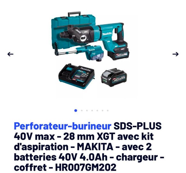 Perforateur Makita 40 v avec aspiration 2 batt 40v 4Ah chargeur 40v coffret
