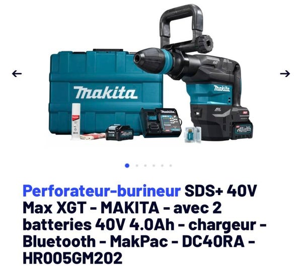 Perforateur burineur Makita 40v 2 batt 40v 4Ah chargeur 40v coffret accessoires