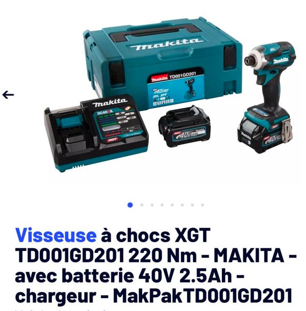 Visseuse à choc 40v Makita 2batt 40v 2,5Ah chargeur 40v coffret