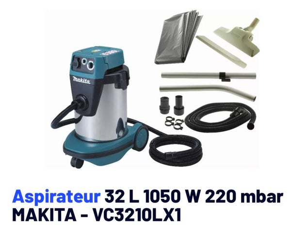 Aspirateur 32 L 1050 W 220 mbar MAKITA - VC3210LX1 Aspirateur 32 L 1050 W 220 mbar MAKITA - VC3210LX1