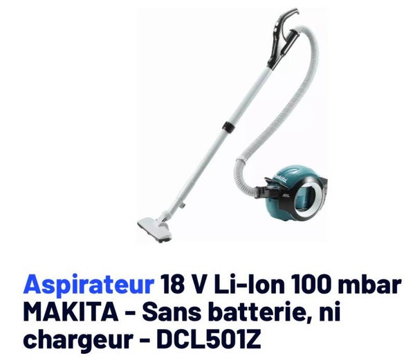 Aspirateur 18 V Li-Ion 100 mbar MAKITA - Sans batterie, ni chargeur - DCL501Z