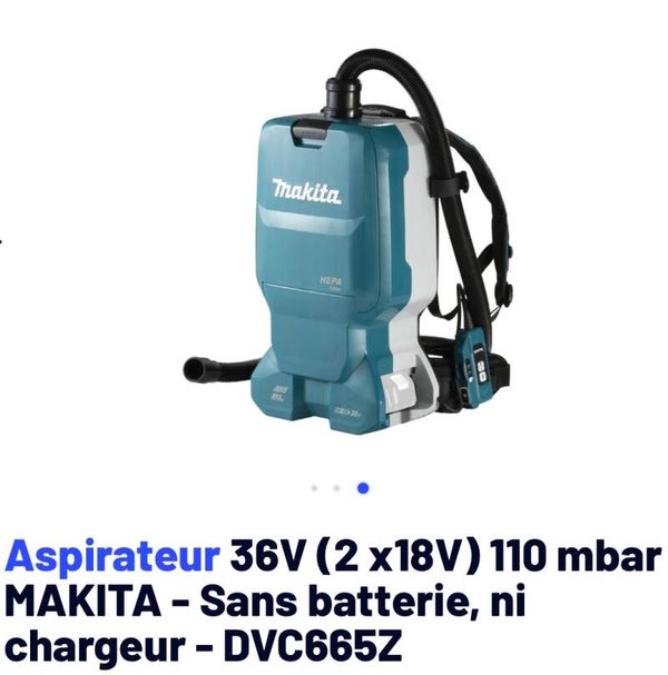 Aspirateur 36V (2 x18V) 110 mbar - MAKITA - Sans batterie, ni chargeur - DVC665Z