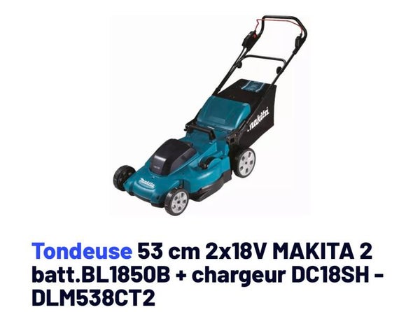 Tondeuse 53 cm 2x18V MAKITA 2 batt.BL1850B + chargeur DC18SH - DLM538CT2