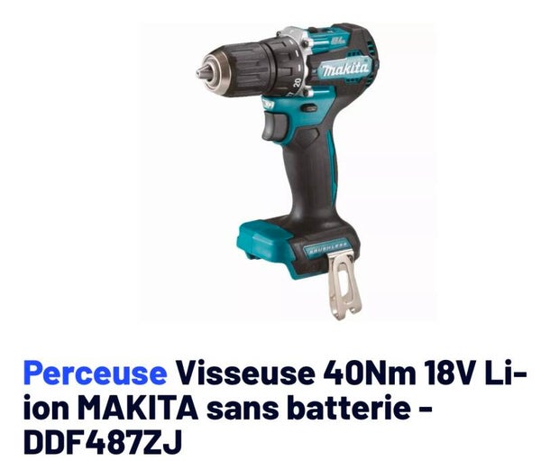 Perceuse Visseuse 40Nm 18V Li-ion MAKITA sans batterie - DDF487ZJ
