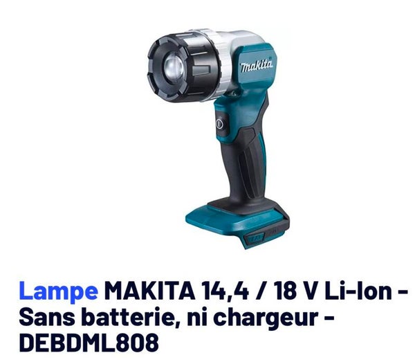 Lampe MAKITA 14,4 / 18 V Li-Ion - Sans batterie, ni chargeur - DEBDML808