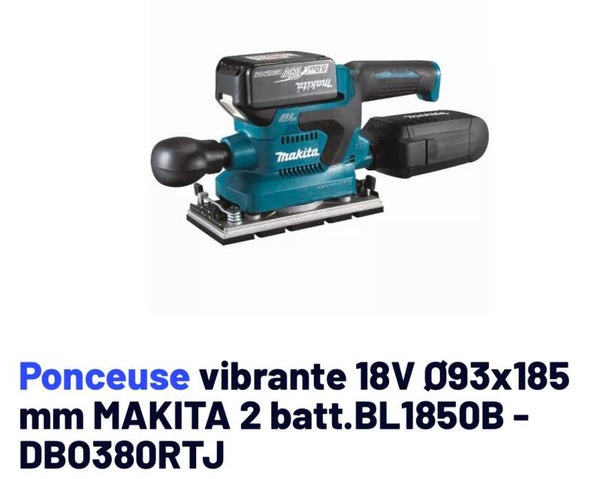 Ponceuse vibrante 18V Ø93x185 mm MAKITA 2 batt.BL1850B - DBO380RTJ