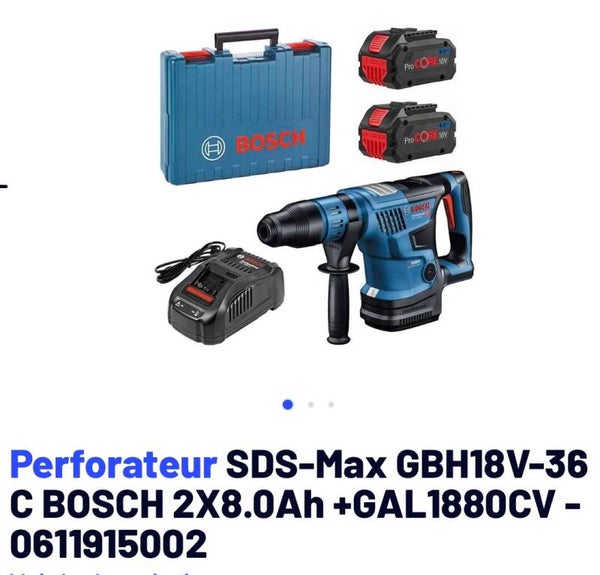 Perforateur SDS-Max GBH18V-36 C BOSCH 2X8.0Ah +GAL1880CV - 0611915002