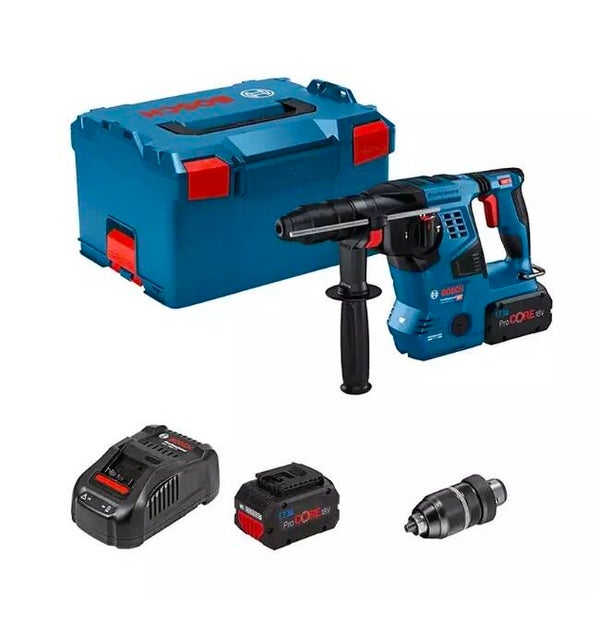 Perforateur SDS-PLUS GBH 18V-28 CF - BOSCH - avec 2 batteries 18V 8.0Ah - chargeur - L-BOXX - 611921002