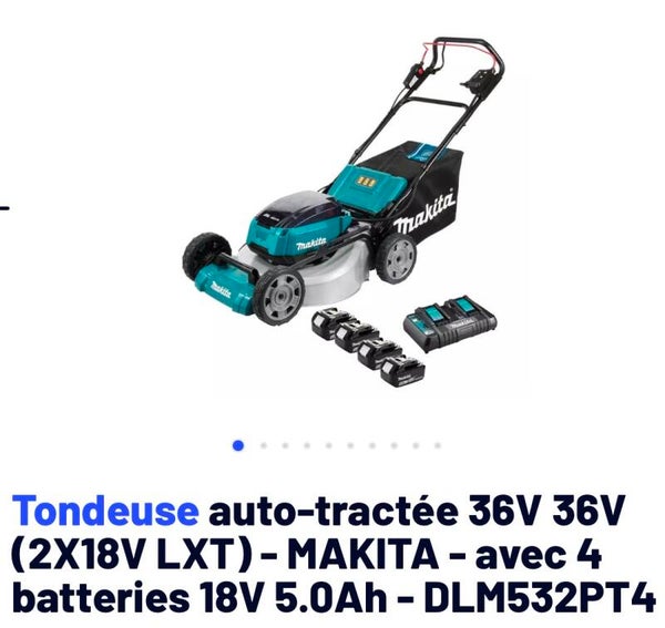 Tondeuse auto-tractée 36V 36V (2X18V LXT) - MAKITA - avec 4 batteries 18V 5.0Ah - DLM532PT4