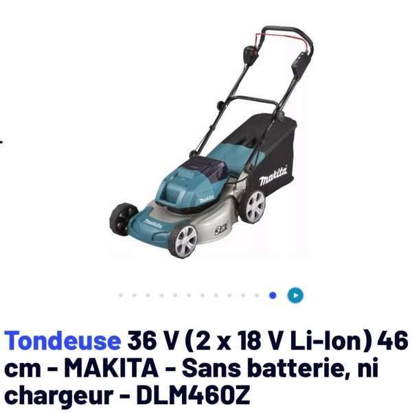 Tondeuse 36 V (2 x 18 V Li-lon) 46 cm - MAKITA - Sans batterie, ni chargeur - DLM460Z