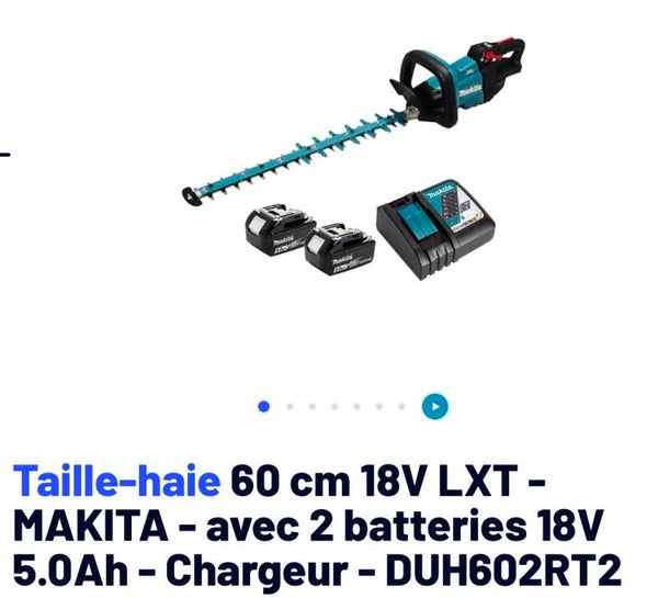 Taille-haie 60 cm 18V LXT - MAKITA - avec 2 batteries 18V 5.0Ah - Chargeur - DUH602RT2