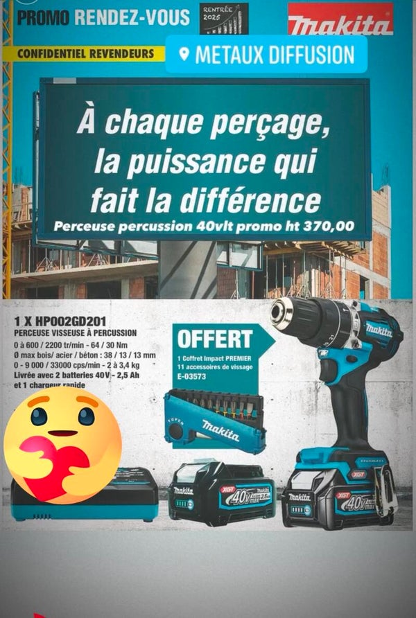Perceuse visseuse percussion 40vlt Makita 2 batteries 40vlt chargeur rapide coffret