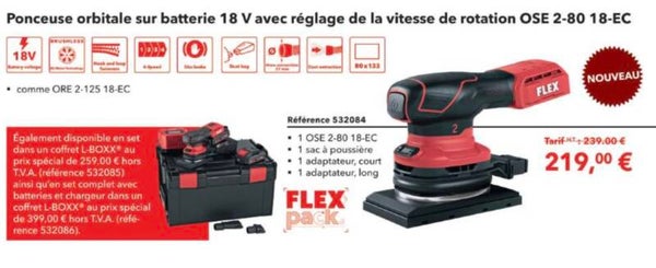 Ponceuse orbitale sur batterie 18 V avec réglage de la vitesse de rotation