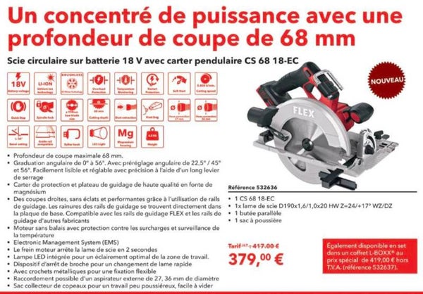 Scie circulaire sur batterie 18 V avec carter pendulaire CS 68 18-EC