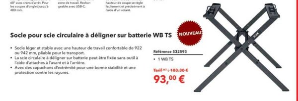 Socle pour scie circulaire à déligner sur batterie WB TS