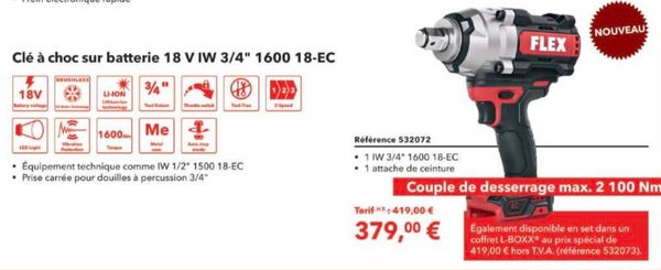 Clé à choc sur batterie 18 V IW 3/4" 1600 18-EC
