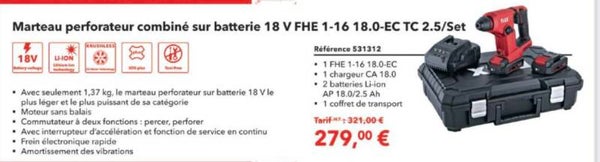 Marteau perforateur combiné sur batterie 18 V FHE 1-16 18.0-EC TC 2.5/Set