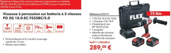 Visseuse à percussion sur batterie à 2 vitesses PD 2G 18.0-EC FS55BC/5.0 18V LI-ION 75Nm