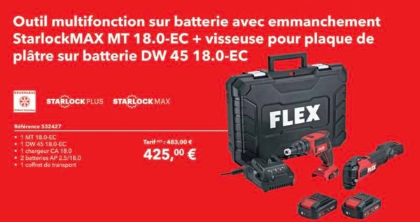 Outil multifonction sur batterie avec emmanchement StarlockMAX MT 18.0-EC + visseuse pour plaque de plâtre sur batterie DW 45 18.0-EC