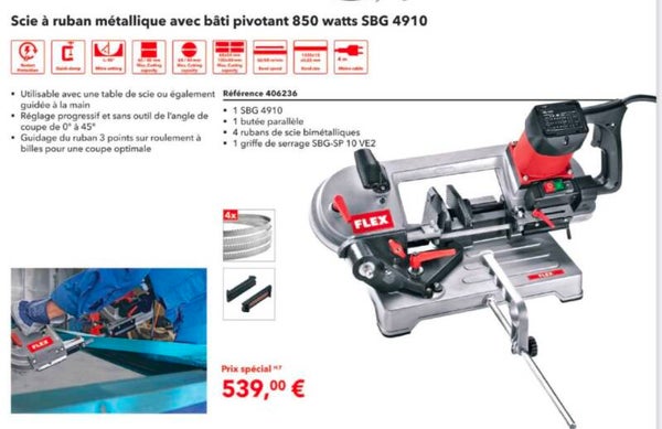 Scie à ruban métallique avec bâti pivotant 850 watts SBG 4910 220 volts
