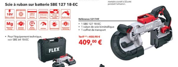 Scie à ruban sur batterie SBE 127 18-EC Livrée nue en coffret